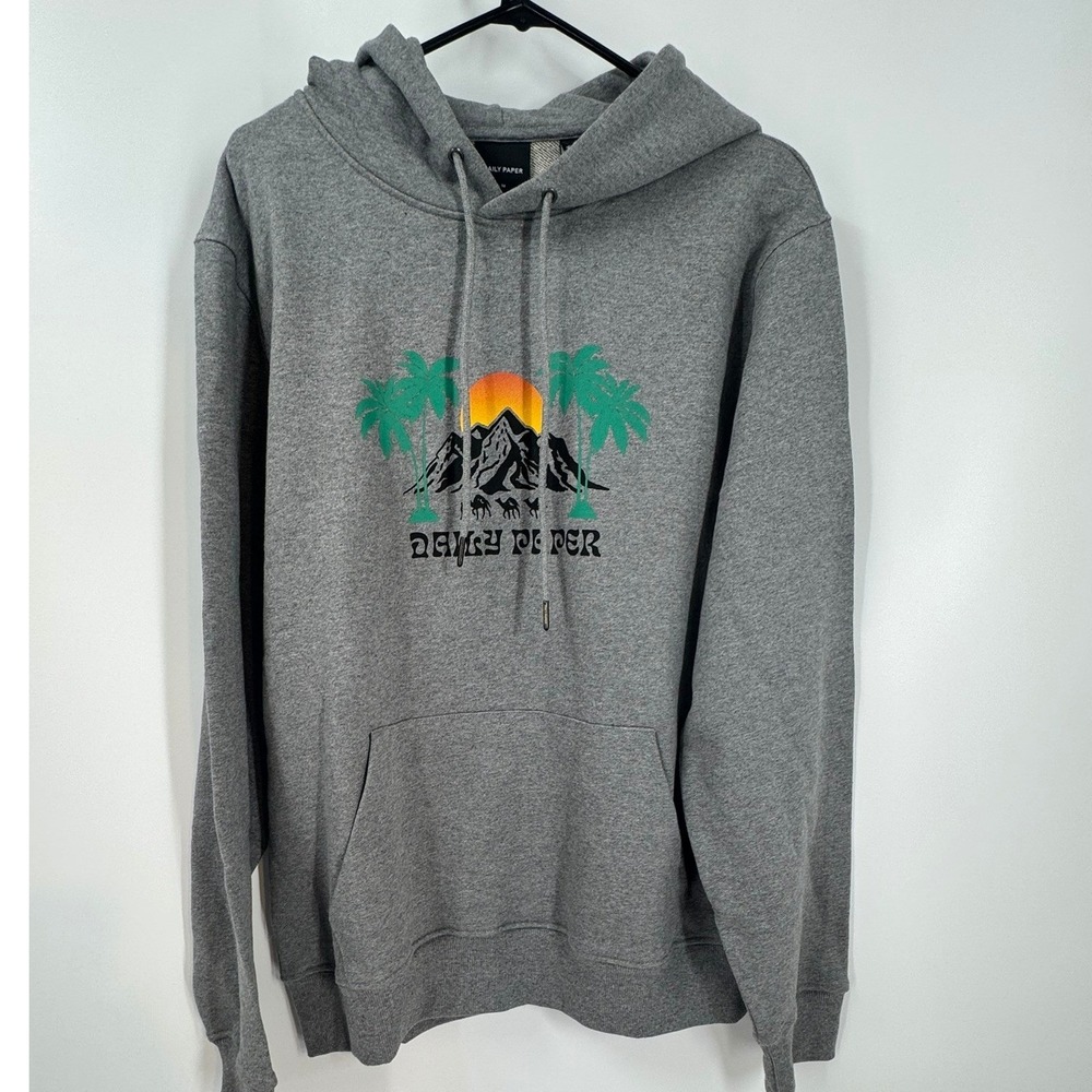 Daily Paper Peroz Hoodie Grey Mountain Palm‎ Trees Graphic Sweatshirt Mens Med
